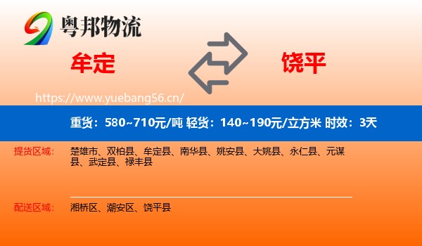 牟定到饶平县物流专线名片