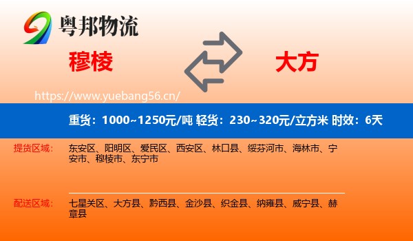 穆棱到大方县物流专线名片