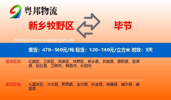 新乡牧野区到毕节物流专线名片