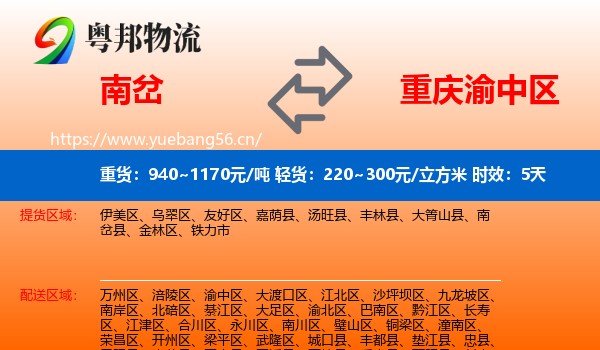 南岔到渝中区物流专线名片