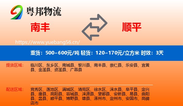 南丰到顺平县物流专线名片