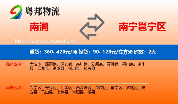 南涧到邕宁区物流专线名片