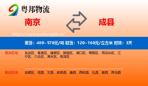 南京到成县物流专线名片