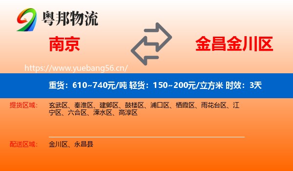 南京到金川区物流专线名片