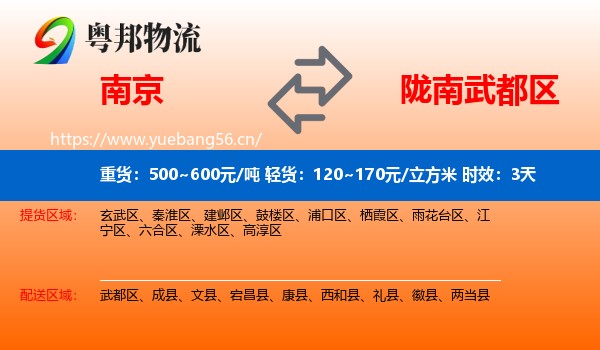 南京到武都区物流专线名片