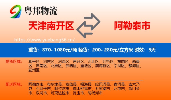 天津南开区到阿勒泰市物流 天津南开区到阿勒泰市物流专线名片