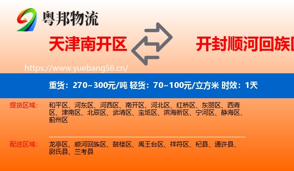 天津南开区到顺河回族区物流 天津南开区到顺河回族区物流专线名片