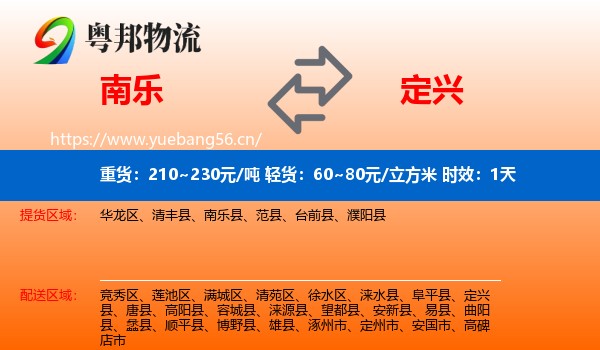 南乐到定兴县物流专线名片