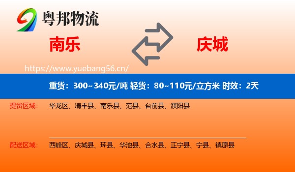 南乐到庆城县物流专线名片
