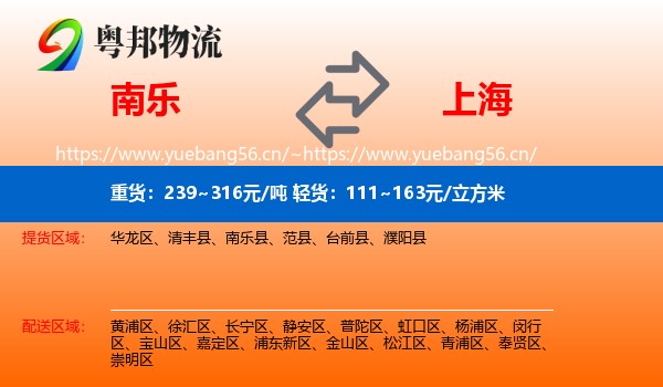南乐县到上海物流专线