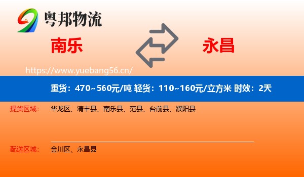 南乐到永昌县物流专线名片