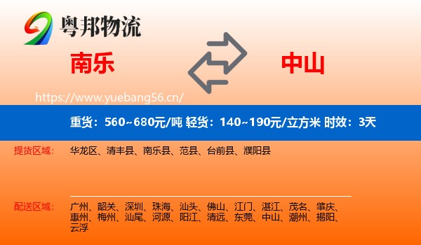 南乐到中山物流专线名片