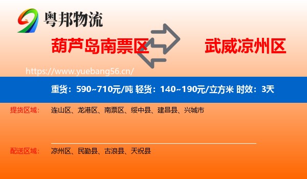 葫芦岛南票区到凉州区物流 葫芦岛南票区到凉州区物流专线名片