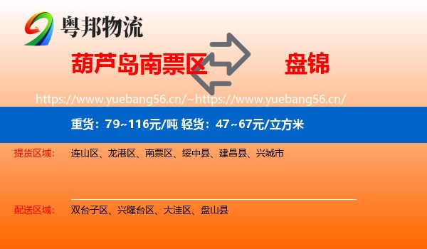 葫芦岛南票区到盘锦物流