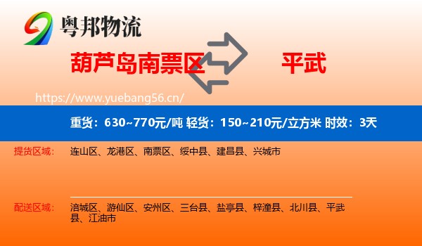 葫芦岛南票区到平武县物流专线名片