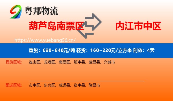 葫芦岛南票区到市中区物流专线名片