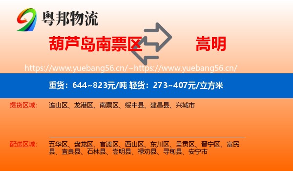 葫芦岛南票区到嵩明县物流