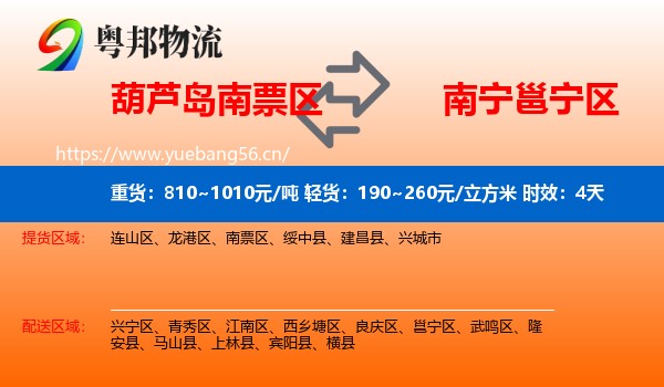 葫芦岛南票区到邕宁区物流专线名片