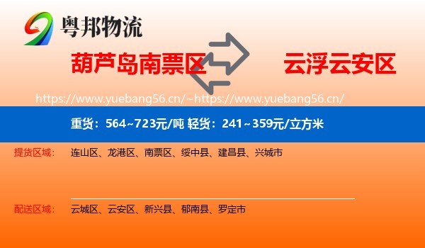 葫芦岛南票区到云安区物流