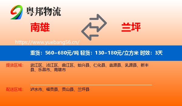 南雄到兰坪县物流专线名片