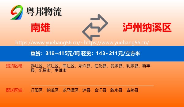 南雄到纳溪区物流