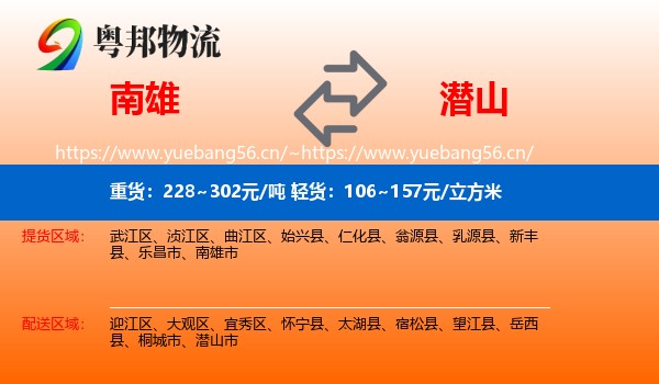 南雄到潜山市物流