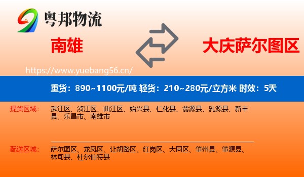 南雄到萨尔图区物流专线名片