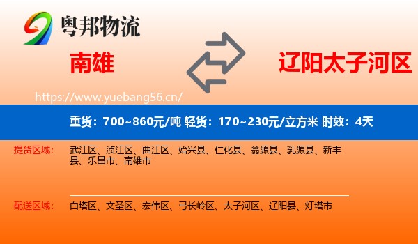 南雄到太子河区物流专线名片