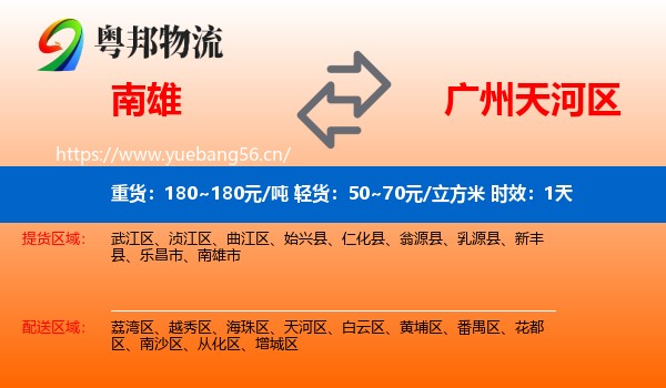 南雄到天河区物流专线名片