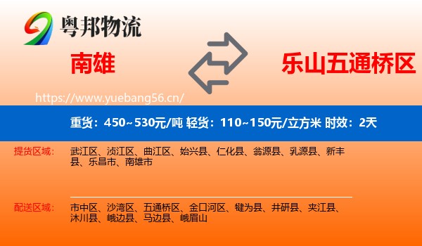南雄到五通桥区物流专线名片