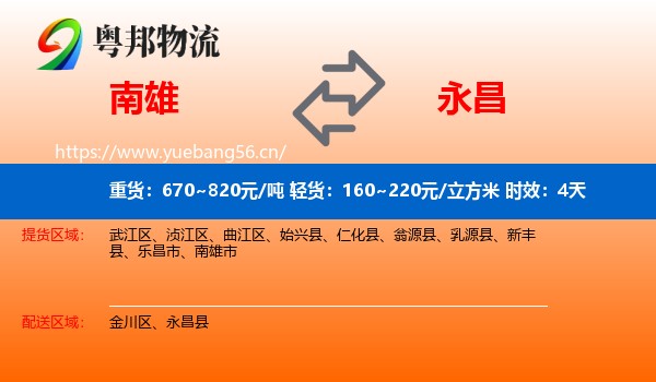 南雄到永昌县物流专线名片