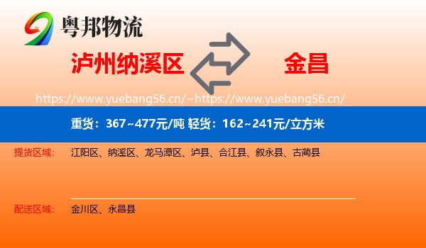 泸州纳溪区到金昌物流