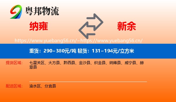 纳雍县到新余物流专线