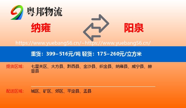 纳雍县到阳泉物流专线