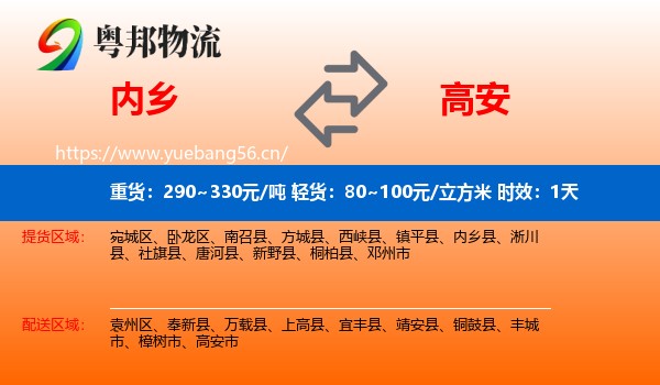 内乡到高安市物流专线名片