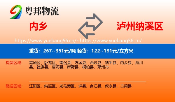 内乡到纳溪区物流