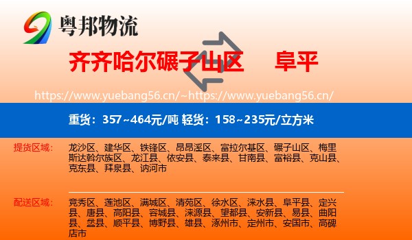 齐齐哈尔碾子山区到阜平县物流
