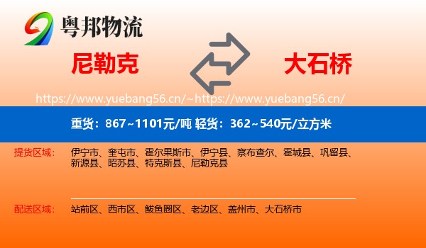 尼勒克到大石桥市物流