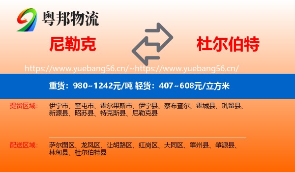 尼勒克到杜尔伯特县物流