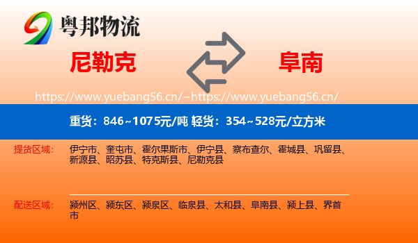 尼勒克到阜南县物流