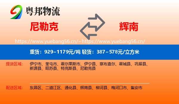 尼勒克到辉南县物流