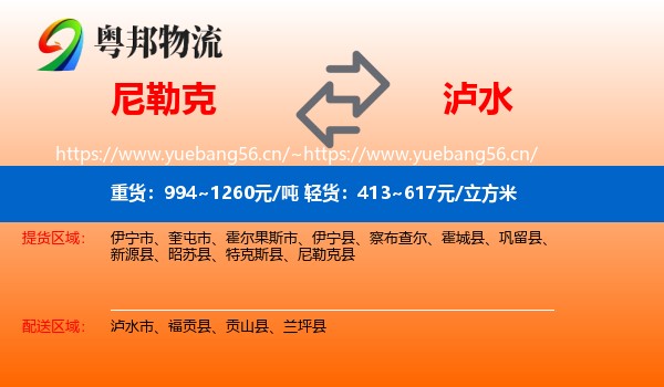 尼勒克到泸水市物流