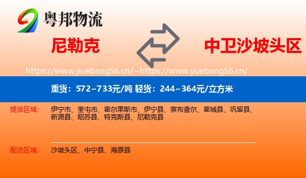尼勒克到沙坡头区物流