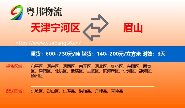 天津宁河区到眉山物流专线名片