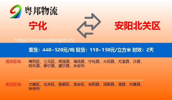 宁化到北关区物流专线名片