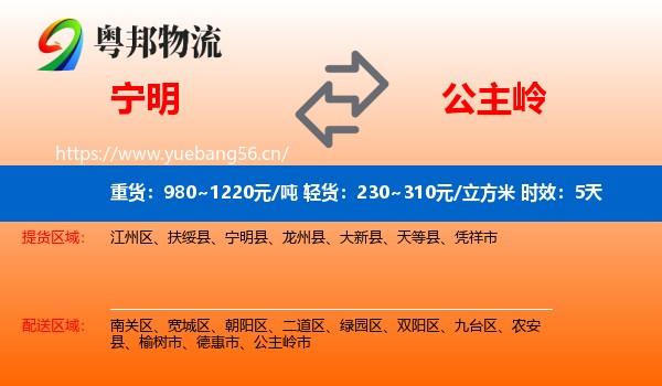 宁明到公主岭市物流专线名片