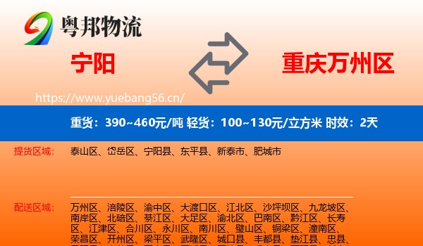 宁阳到万州区物流专线名片
