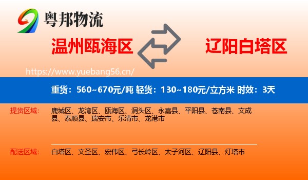 温州瓯海区到白塔区物流 温州瓯海区到白塔区物流专线名片