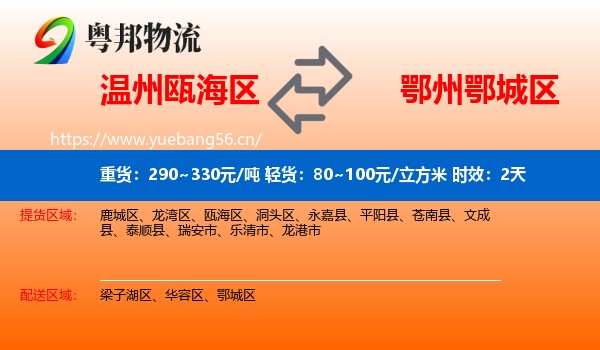 温州瓯海区到鄂城区物流 温州瓯海区到鄂城区物流专线名片