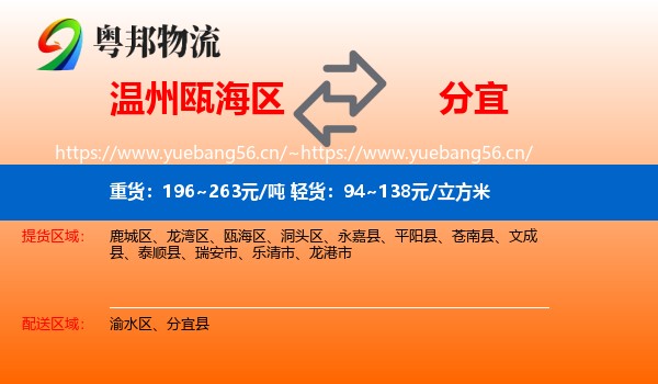 温州瓯海区到分宜县物流
